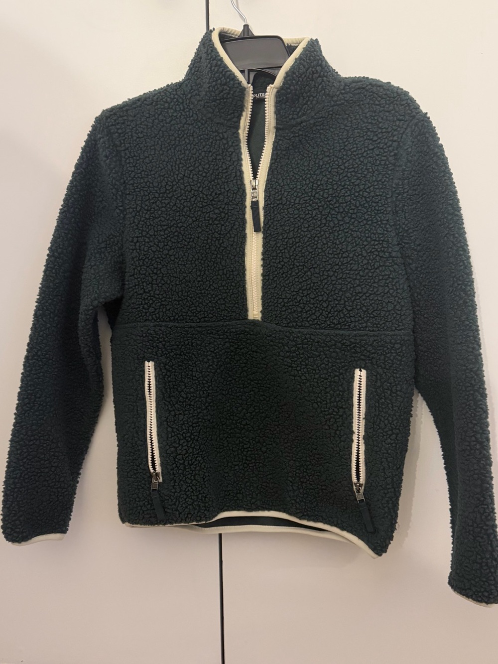 Splits59 Dark Green Sherpa Half-Zip Pullover with Cream Trim